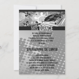 5x7 Grey DJ Spin Turntable Quinceanera Invitation