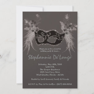 5x7 Grey Masquerade Sweet 16 Birthday Invitation