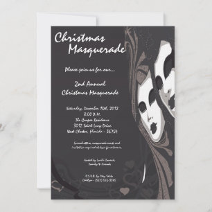 5x7 Grey Silver Masquerade Christmas Invitation