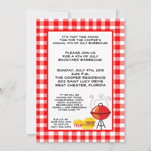 5x7 Grill Food Summer Hamburge Barbecue Invitation (Front)