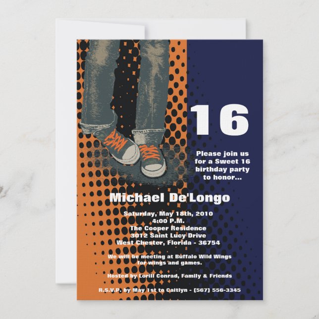 5x7 Grunge Sneakers Sixteen Birthday Invitation (Front)