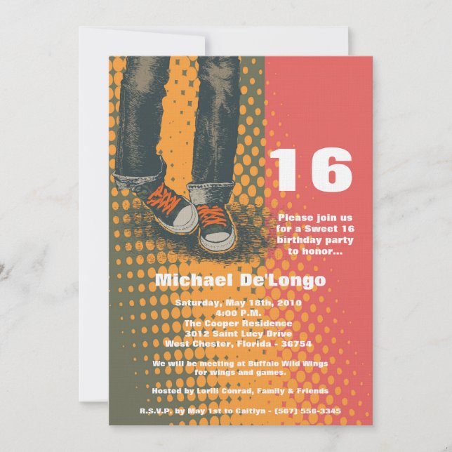 5x7 Grunge Sneakers Sixteen Birthday Invitation (Front)