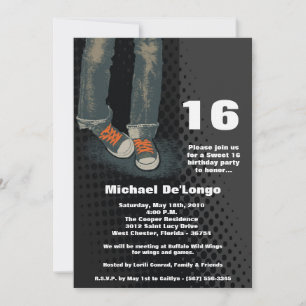 5x7 Grunge Sneakers Sixteen Birthday Invitation
