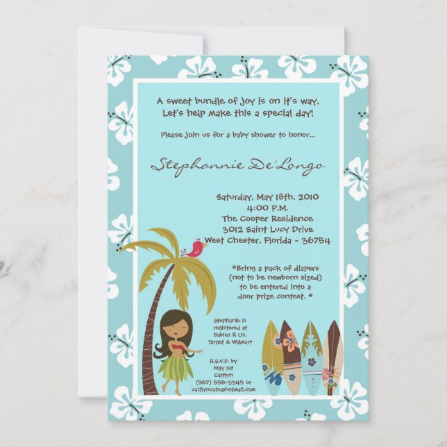 5x7 Hawaiian Luau Tropical Baby Shower Invitation (Front)