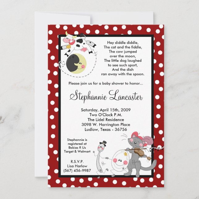 5x7 Hey Diddle Didd Nursery Baby Shower Invitation (Front)