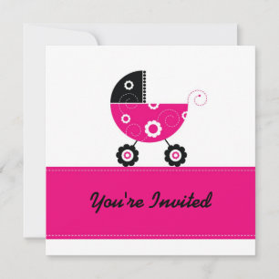 5x7 Hot Pink Buggie Baby Shower Invitation