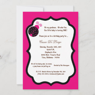 5x7 Hot Pink Lady Bug Birthday Party Invite