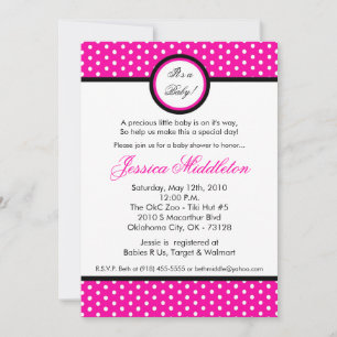 5x7 Hot Pink Polka Dot Baby Shower Invitation