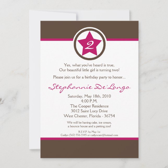 5x7 Hot Pink Rock Star Birthday Party Invitation (Front)