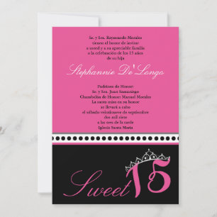 5x7 Hot Pink Tiara Quinceanera Party Invitation