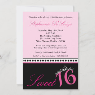 5x7 Hot Pink Tiara Sweet 16 Birthday Invitation
