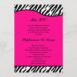 5x7 Hot Pink Zebra Quinceanera Party Invite
