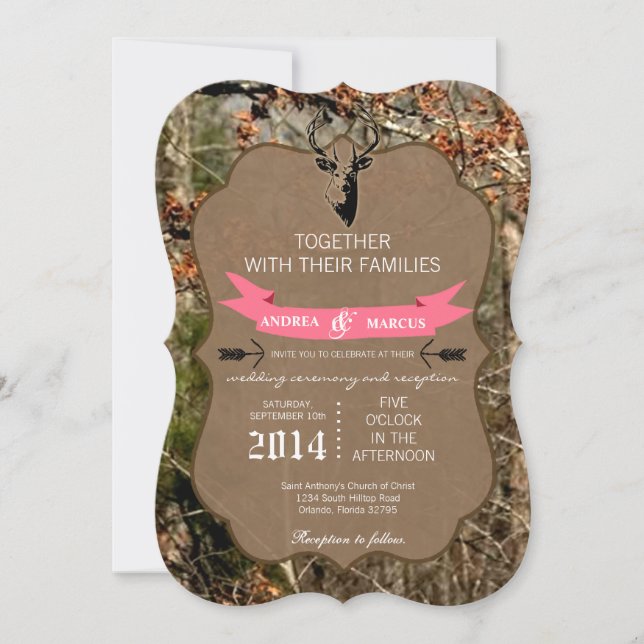 5x7 Hunting Deer Buck Head Camo Wedding Invitation (Front)