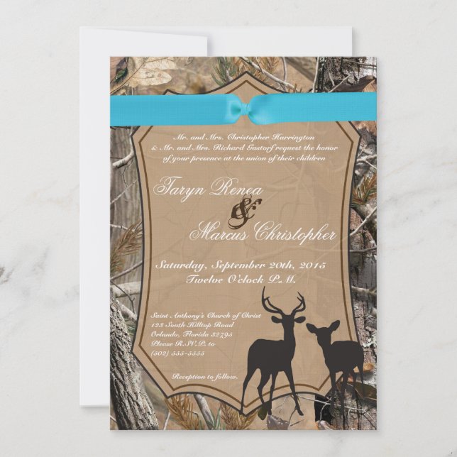 5x7 Hunting Pair Deer Doe Buck Wedding Invitation (Front)