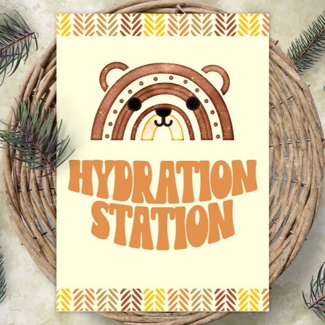 5x7 Hydration Station Boho Woodland Bear Birthday Poster (Creator Uploaded)