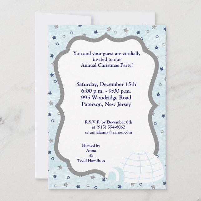 5x7 Icy Igloo Baby Blue Invitation (Front)