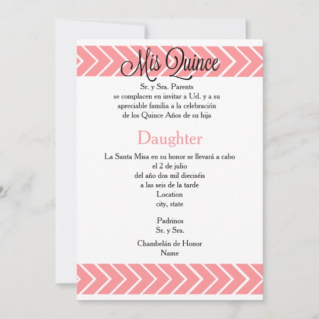 5x7 Invitation -Mis Quince - Spanish Customisation (Front)