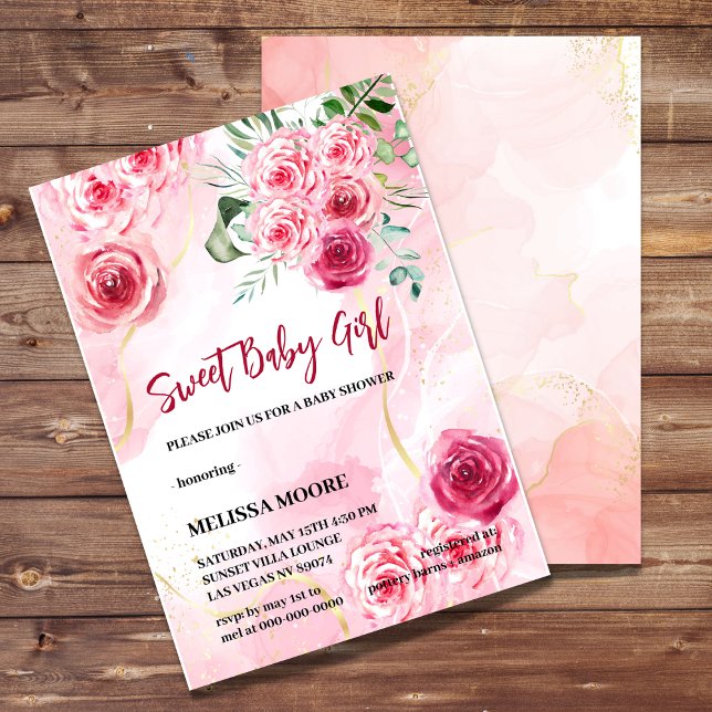 5x7 Invitation Watercolor Magenta Pink Rose (Creator Uploaded)