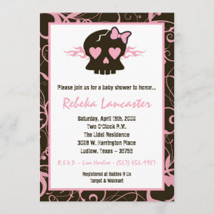 5x7 Invite - Punk Skull Roc Baby Shower Invitation