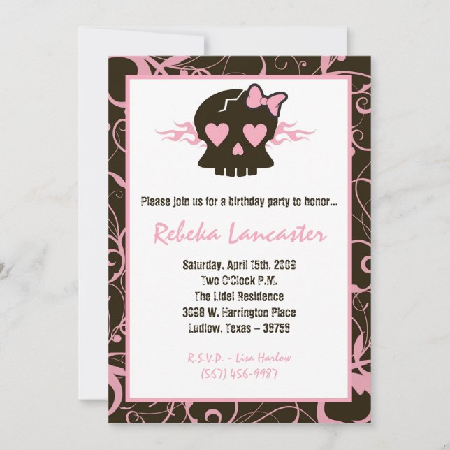 5x7 Invite - Punk Skull Roc Birthday Invitation (Front)