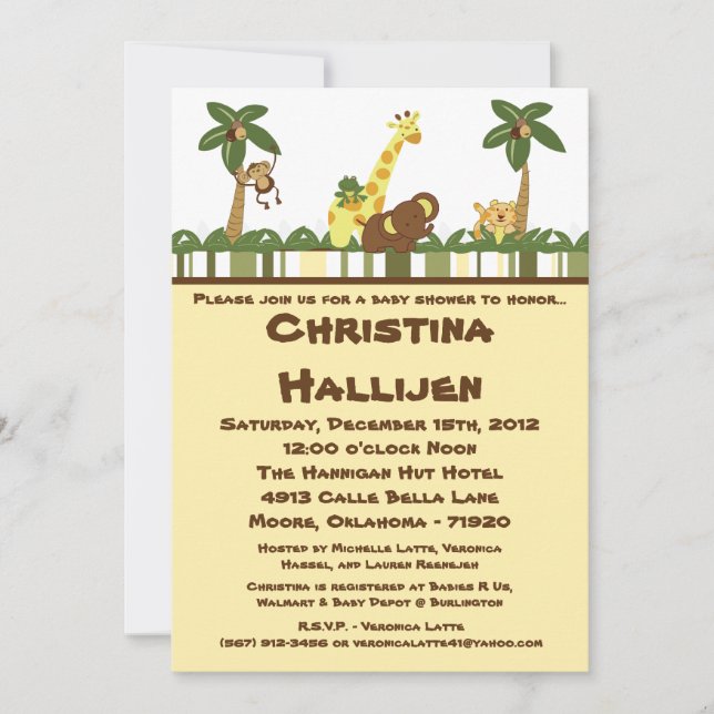 5x7 Jungle Babies Shower Invitation (Front)