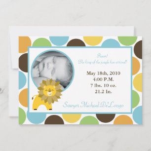 5x7 Jungle King Lion Zoo Photo Birth Announcement