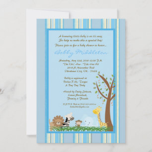 5x7 Jungle Safar Zoo Animal Baby Shower Invitation