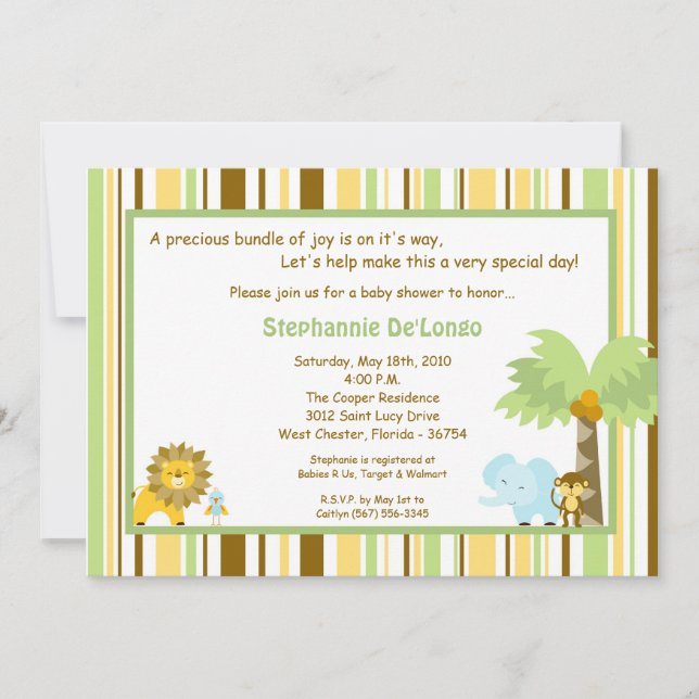 5x7 Jungle Safari Zoo Anima Baby Shower Invitation (Front)