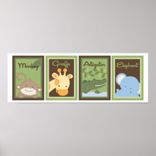 5x7 Jungle Safari Zoo Animal Baby Bedding Wall Art