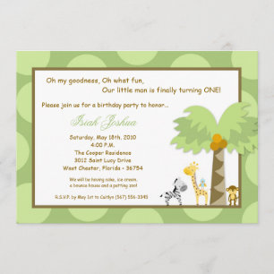 5x7 Jungle Safari Zoo Animal Birthday Invitation