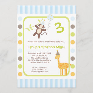 5x7 Jungle Safari Zoo Birthday Party Invitation