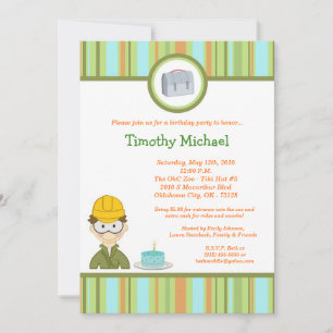 5x7 Kid Boy Construction Birthday Party Invitation
