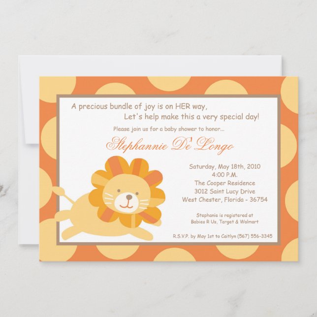 5x7 King of the Jungle Lion Baby Shower Invitation (Front)