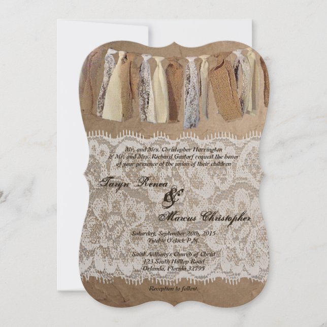 5x7 Kraft Paper Bag Lace Burlap Wedding Invitation (Front)