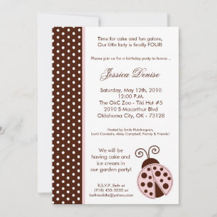 5x7 Lady Bug Pink Polka Birthday Party Invitation
