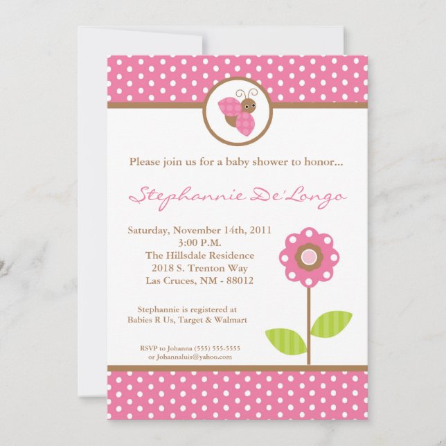 5x7 Lady Bug Spring Insect Baby Shower Invitation (Front)