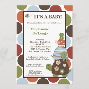 5x7 Laguna Turtle Frog Bee Baby Shower Invitation