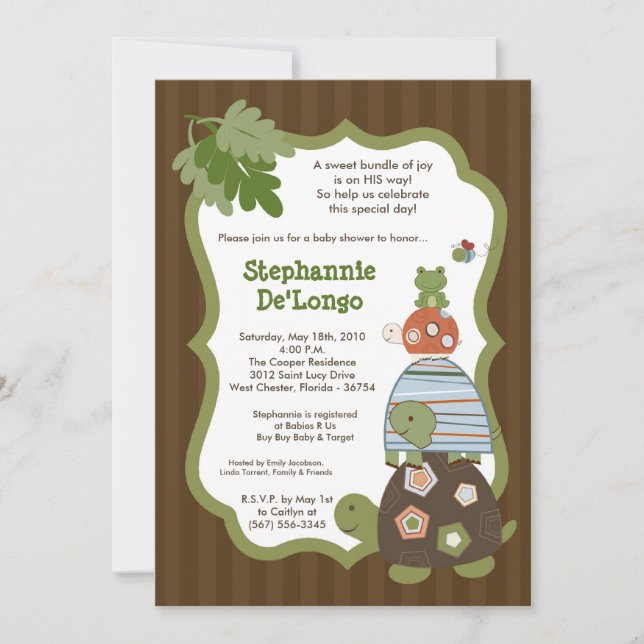 5x7 Laguna Turtle Frog Bee Baby Shower Invitation (Front)