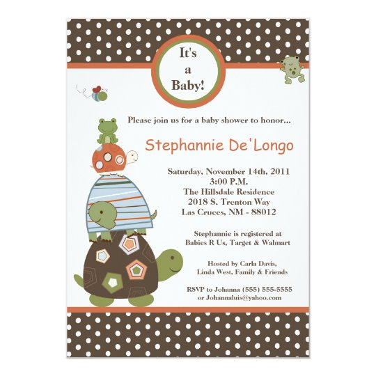 5x7 Laguna Turtle Frog Bee Baby Shower Invitation