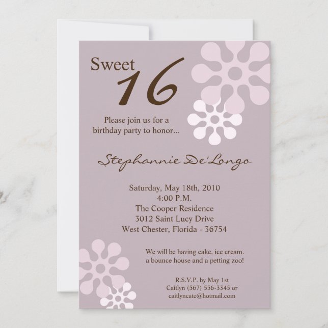 5x7 Lavender Purple Flower Birthday Par Invitation (Front)