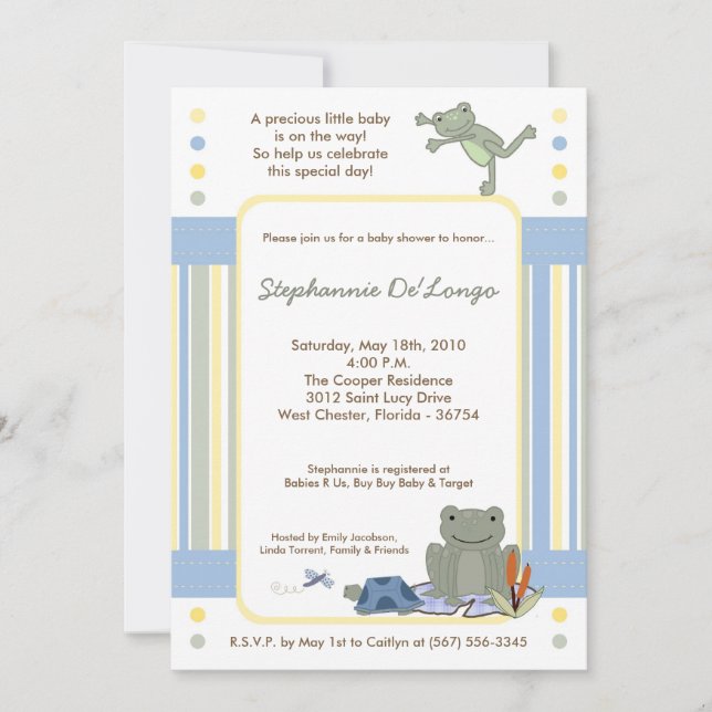 5x7 Leap Frog Turtle Bee Baby Shower Invitation (Front)