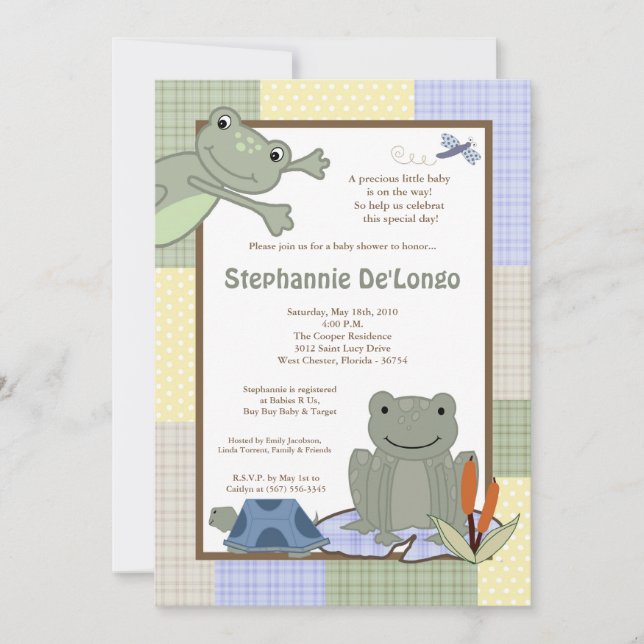 5x7 Leap Frog Turtle Bee Baby Shower Invitation (Front)