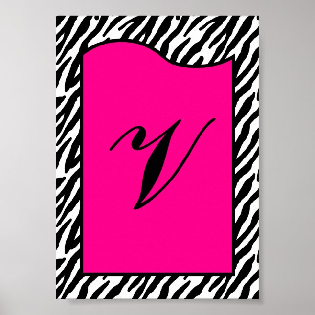 5x7 Letter Wall Art Hot Pink Zebra Animal Print (Front)