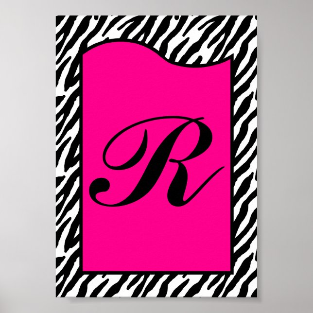 5x7 Letter Wall Art Hot Pink Zebra Animal Print (Front)