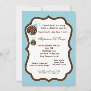 5x7 Light Blue Lady Bug Baby Shower Invitation