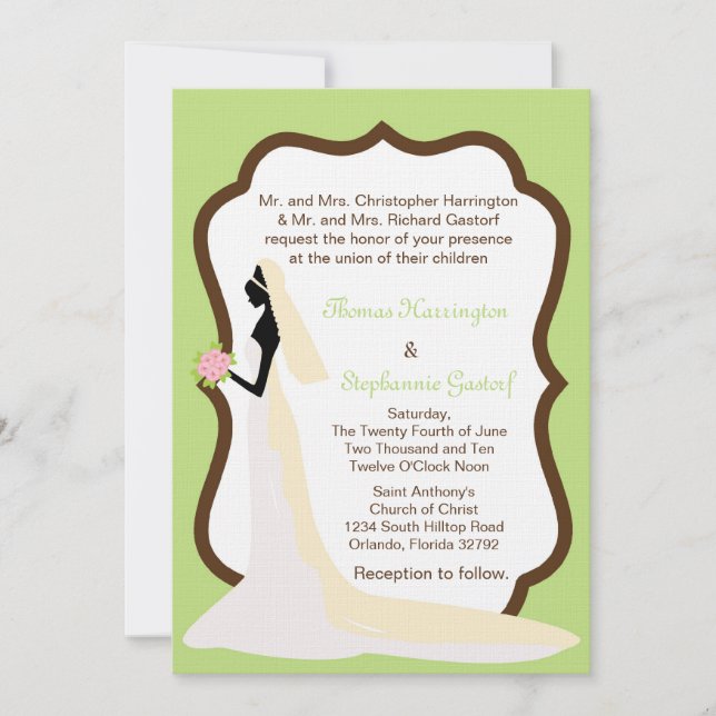 5x7 Light Green Bride Wedding Invitation (Front)