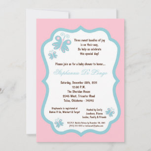 5x7 Light Pink Butterfly Baby Shower Invitation