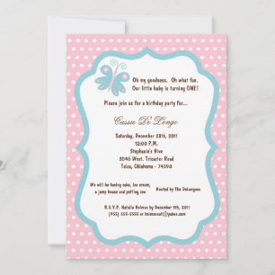 5x7 Light Pink Butterfly Birthday Party Invite