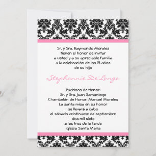 5x7 Light Pink Damask Quinceanera Invitation