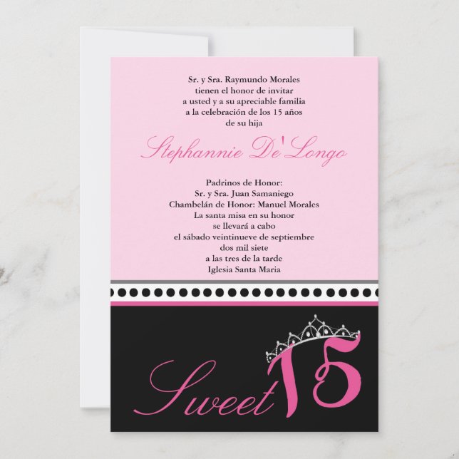 5x7 Light Pink Tiara Quinceanera Party Invitation (Front)